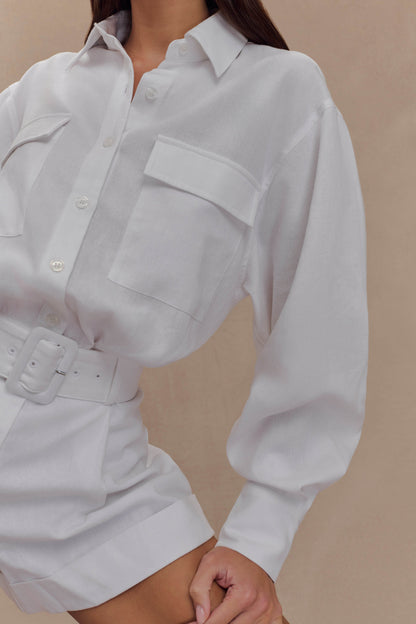 Combinaison en lin avec ceinture Adia - Blanc