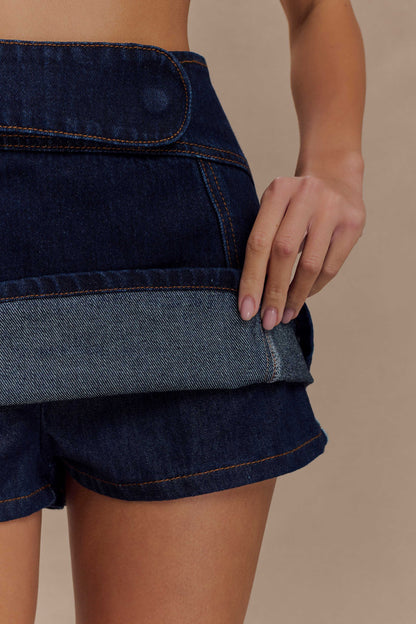 Short-jupe micro en jean Fallon - Bleu indigo