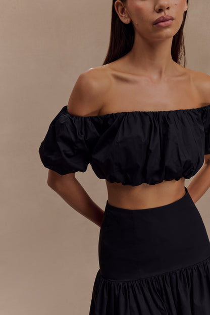 Top automnal à épaules dénudées et manches bouffantes - Noir