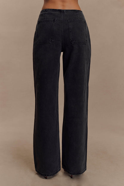 Jeans en jean taille mi-haute Caitlin - Noir délavé