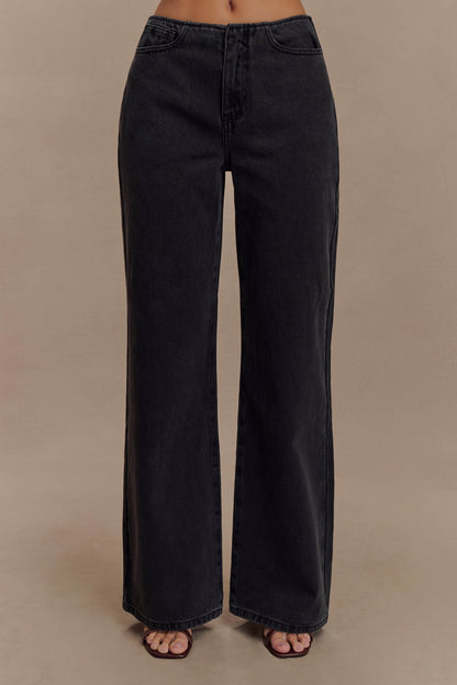 Jeans en jean taille mi-haute Caitlin - Noir délavé
