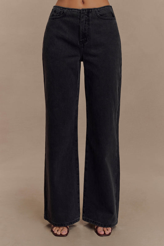 Jeans en jean taille mi-haute Caitlin - Noir délavé