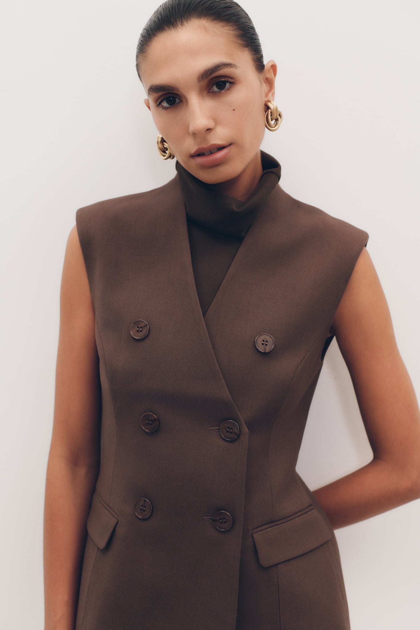 Blazer sans manches de tailleur Penelope - Chocolat