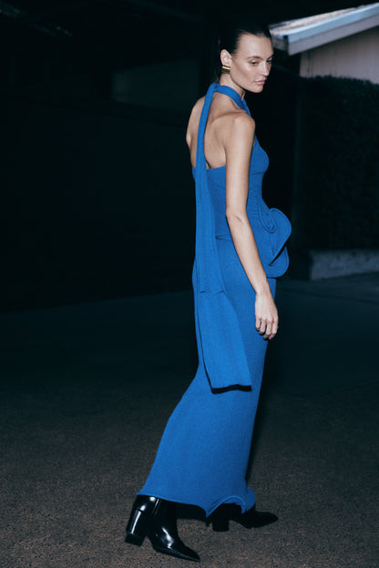 Robe Maxi Caprice en Tricot à Décolleté Croisé - Cobalt