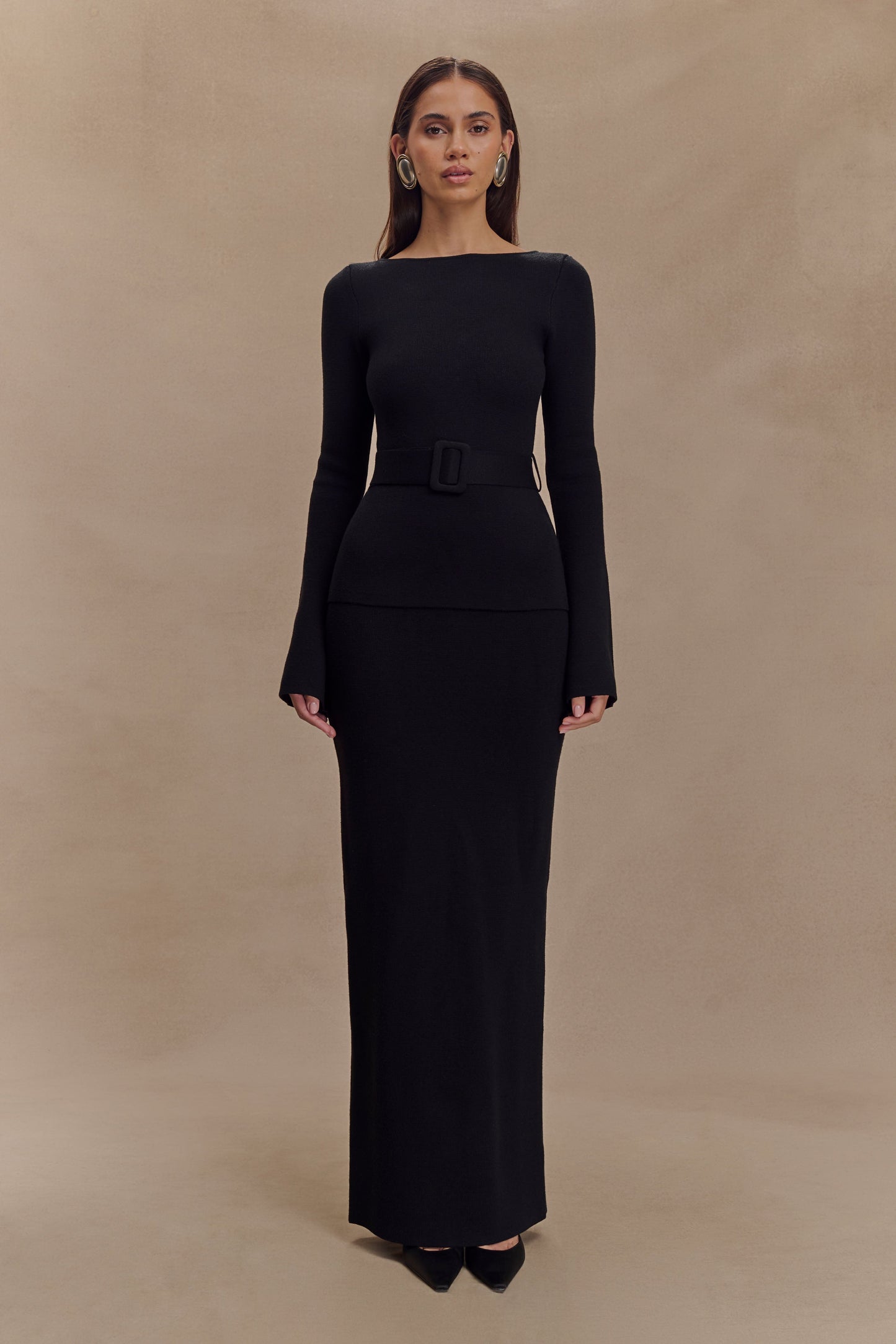 Justine - Haut en Tricot avec Ceinture - Noir