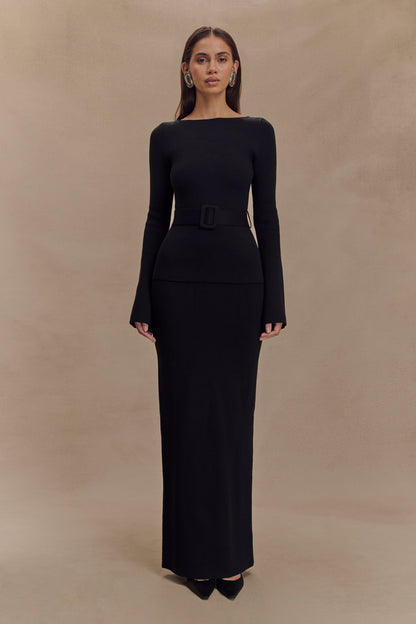 Justine - Haut en Tricot avec Ceinture - Noir