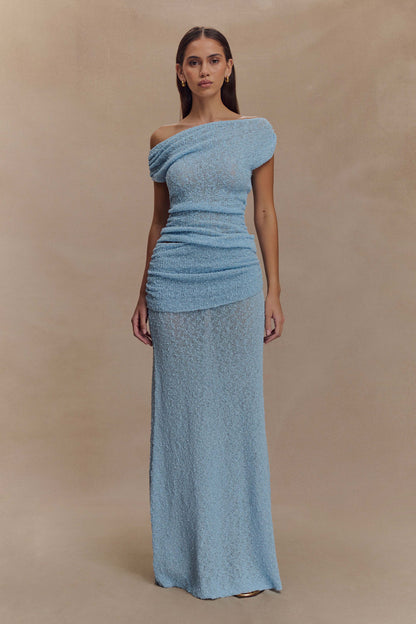 Jupe Maxi Tricoté à Plis Petra - Bleu Clair