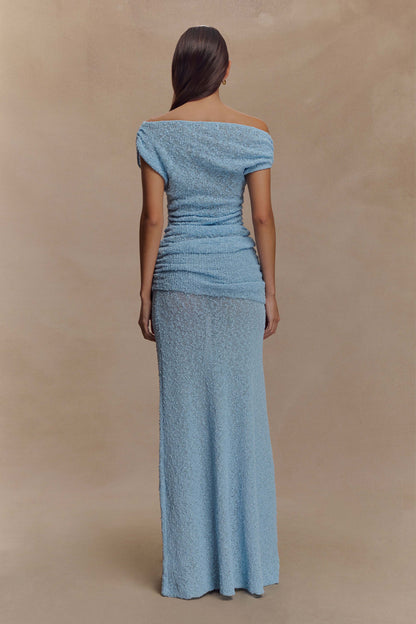 Jupe Maxi Tricoté à Plis Petra - Bleu Clair