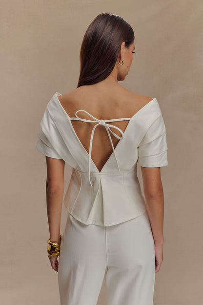 Rayne Haut en jean à épaules dénudées - Blanc