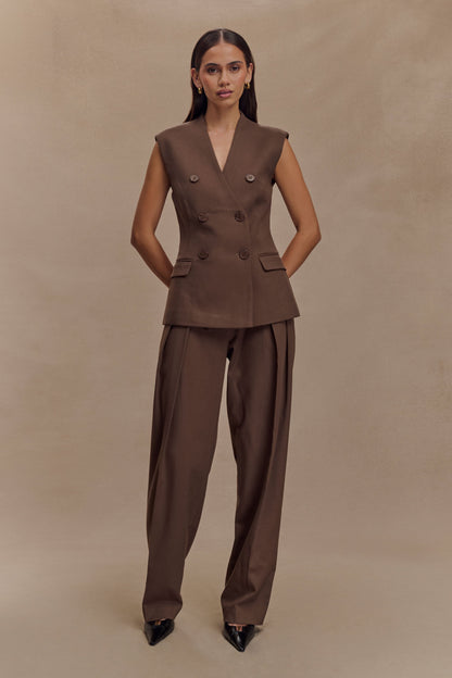 Pantalon à taille haute plissé Penelope - Chocolat