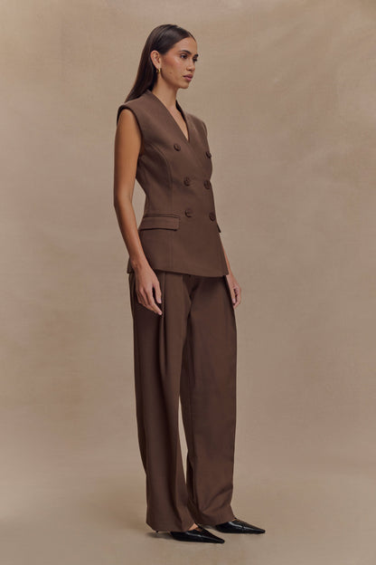 Pantalon à taille haute plissé Penelope - Chocolat