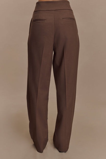 Pantalon à taille haute plissé Penelope - Chocolat