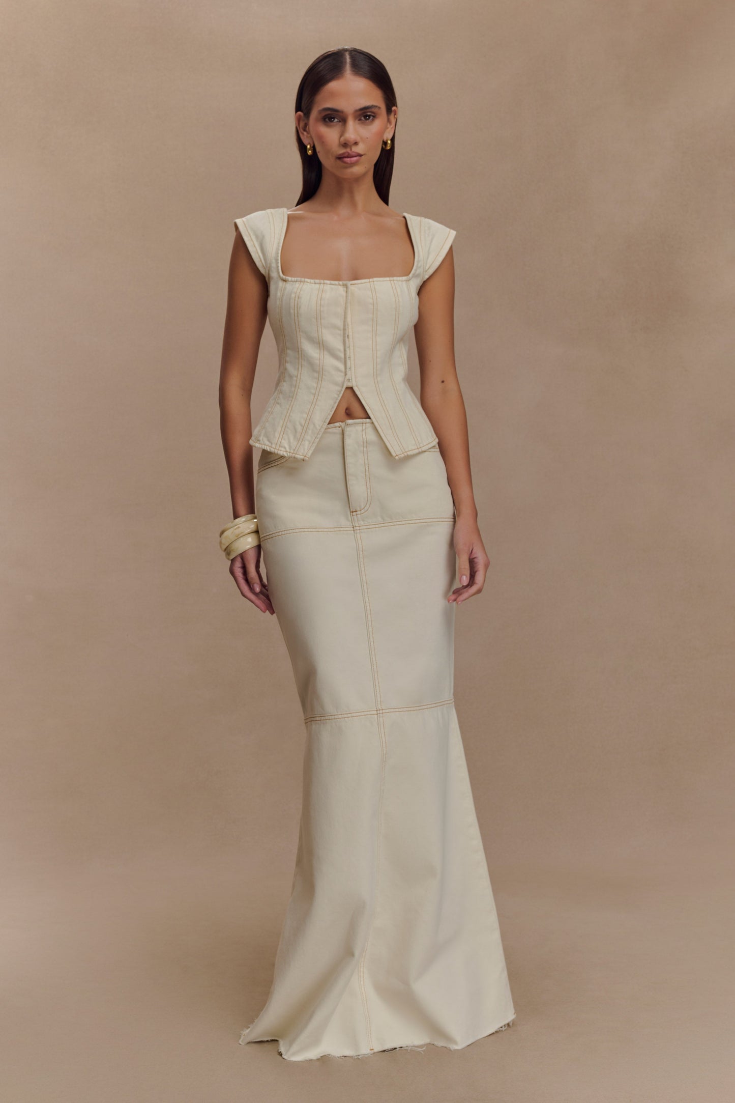Jupe Maxi en Jean Loretta - Ecru