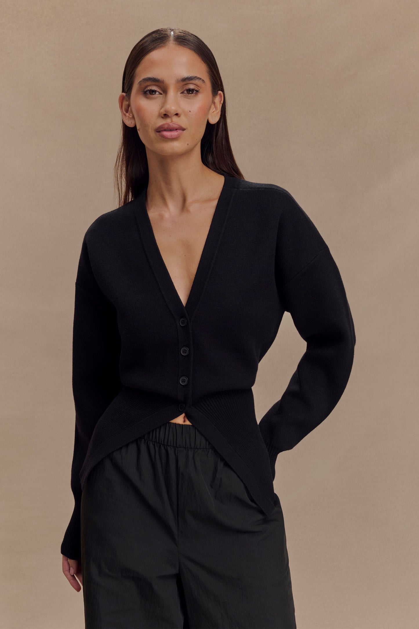 Alexia Cardigan oversize à boutons - Noir