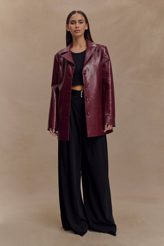 Manteau en simili cuir Deborah - Rouge cerise