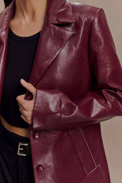 Manteau en simili cuir Deborah - Rouge cerise