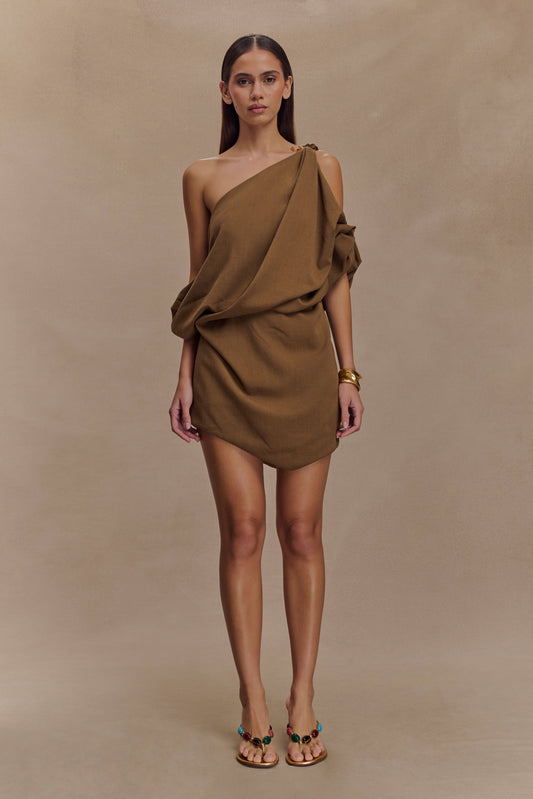 Mini-robe drapée Gabriella - Marron clair chiné