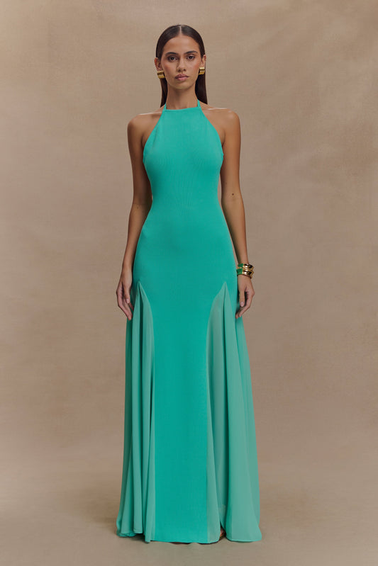 Robe Maxi Soleil en Tricot et Maille avec Décolleté Halter - Lagoon