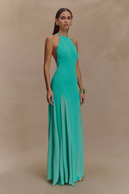 Robe Maxi Soleil en Tricot et Maille avec Décolleté Halter - Lagoon