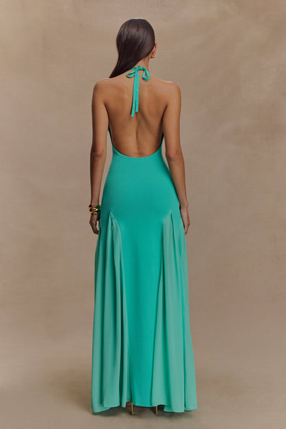 Robe Maxi Soleil en Tricot et Maille avec Décolleté Halter - Lagoon