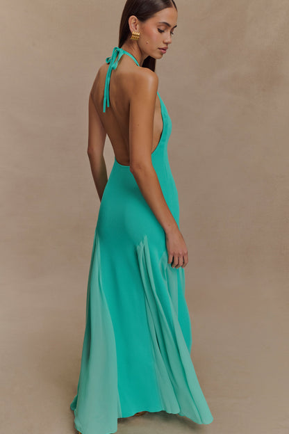 Robe Maxi Soleil en Tricot et Maille avec Décolleté Halter - Lagoon