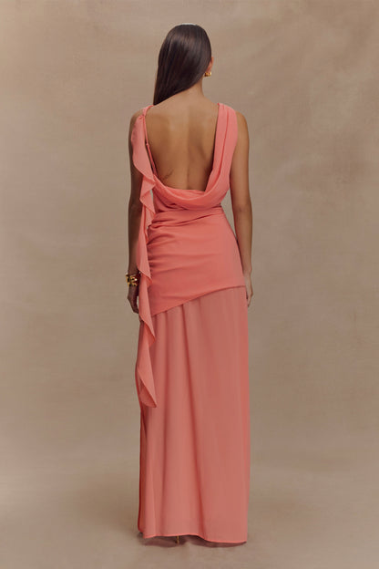 Robe Maxi en Chiffon à Drapé Daria - Nectarine Pâle