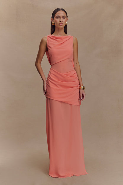 Robe Maxi en Chiffon à Drapé Daria - Nectarine Pâle