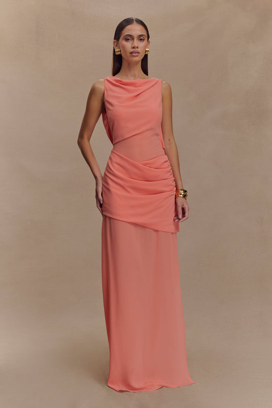 Robe Maxi en Chiffon à Drapé Daria - Nectarine Pâle