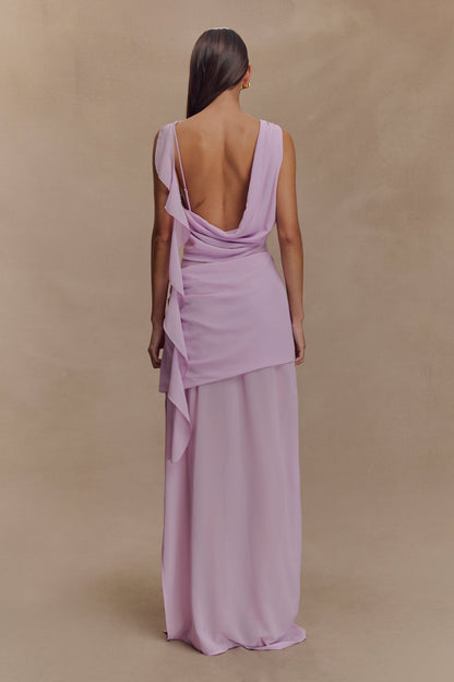 Robe Maxi en Chiffon à Drapé Daria - Lilas Clair