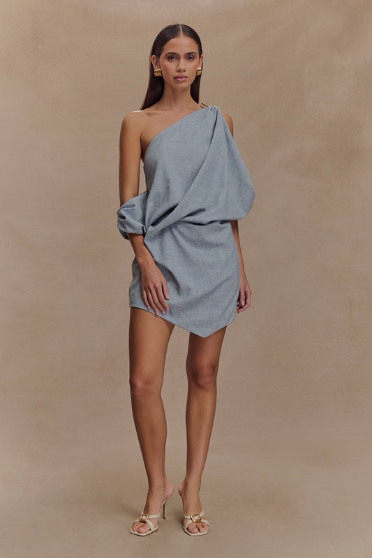 Mini-robe drapée Gabriella - Bleu charbon marbré