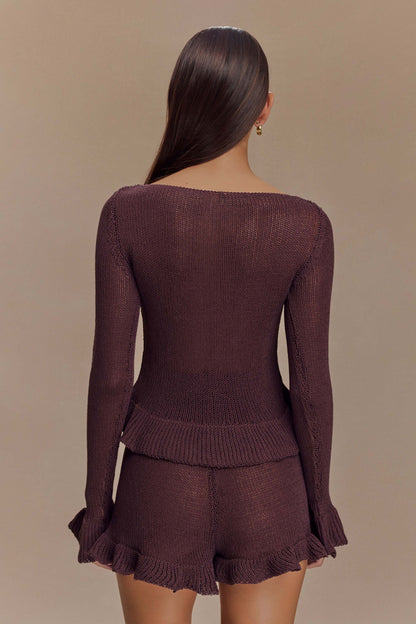 Cardigan à volants en tricot Eleanor - Chocolat