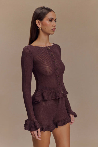 Cardigan à volants en tricot Eleanor - Chocolat