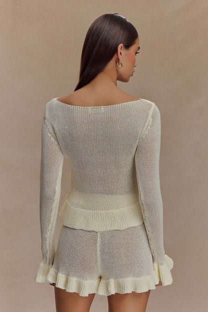 Cardigan à volants en tricot Eleanor - Blanc