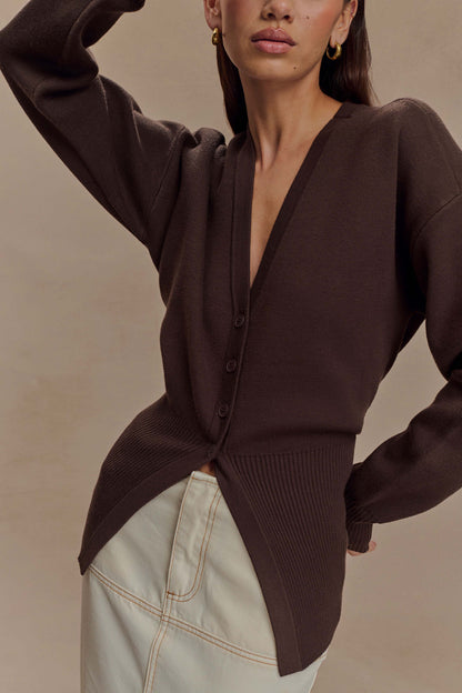 Alexia Cardigan ample à boutons - Chocolat noir