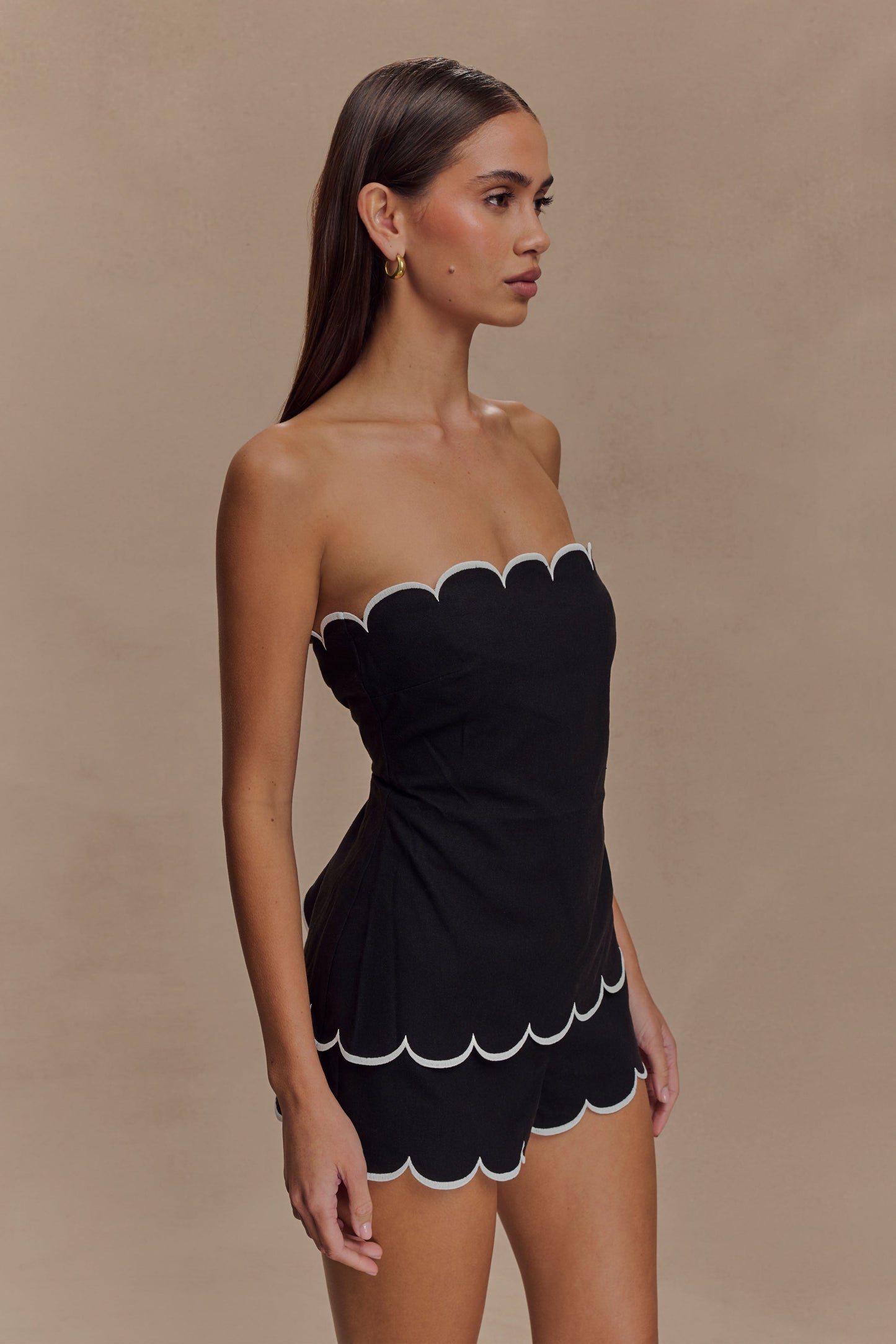 Top Judith sans bretelles à volants - Noir