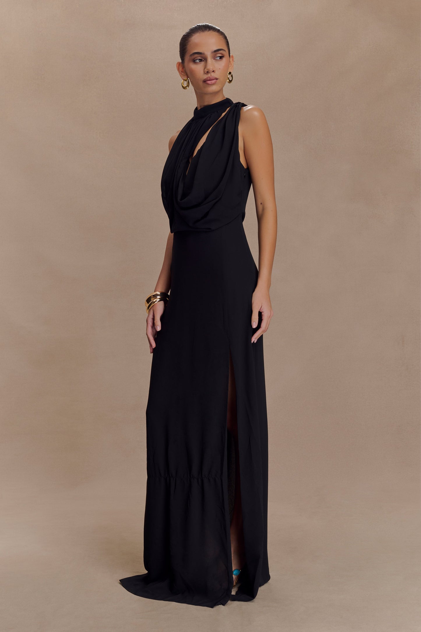 Robe Maxi Galia à Col Rond - Noir