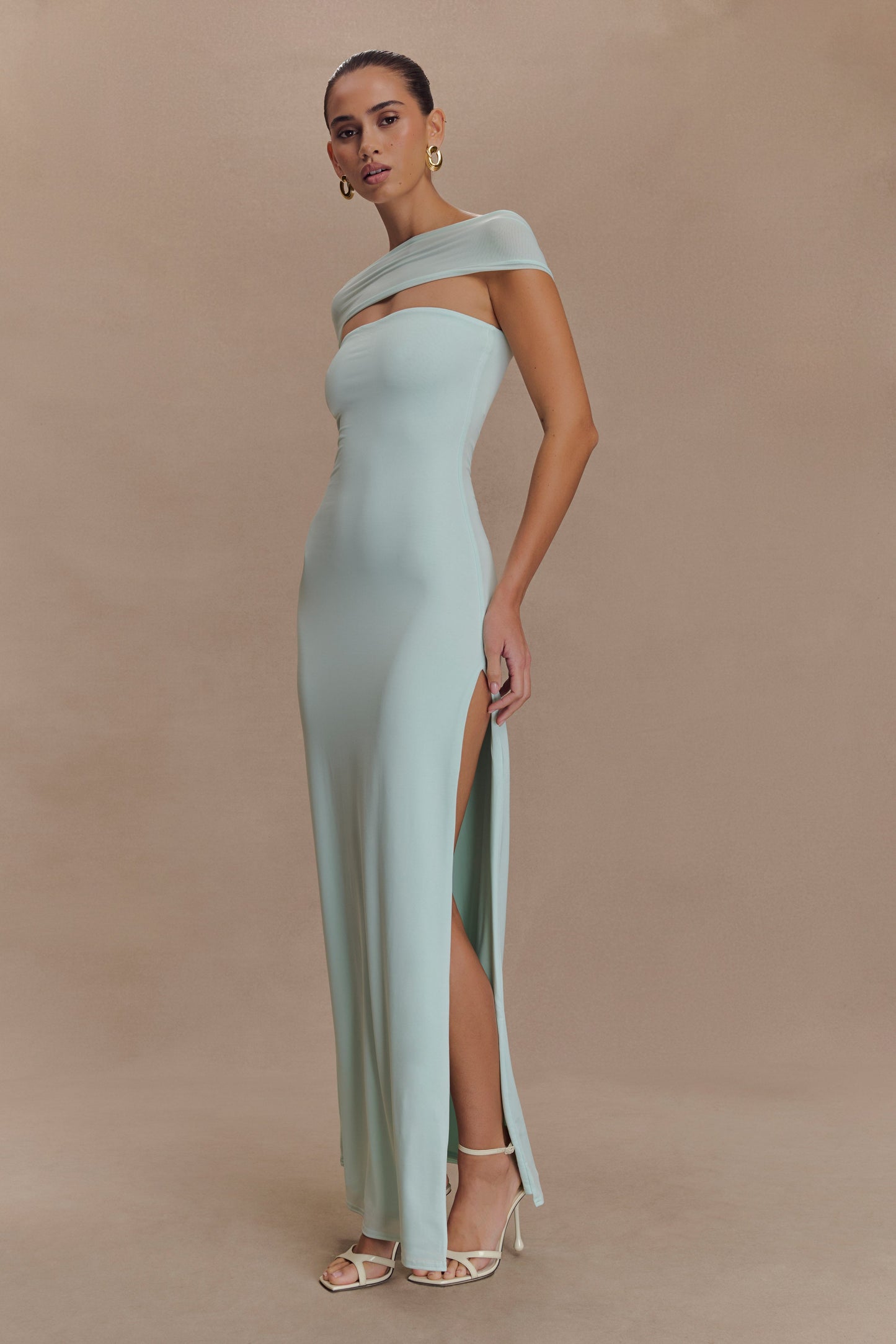 Robe Maxi Aurora en Mousseline et Maille à Fente - Lagoon