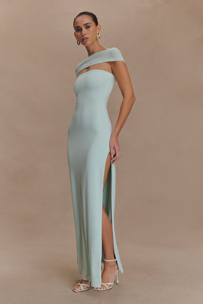 Robe Maxi Aurora en Mousseline et Maille à Fente - Lagoon