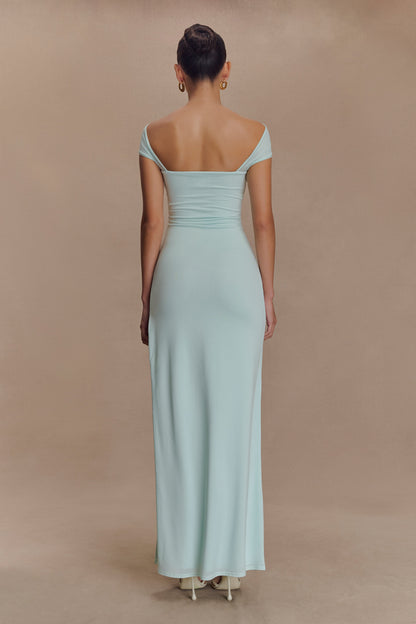 Robe Maxi Aurora en Mousseline et Maille à Fente - Lagoon