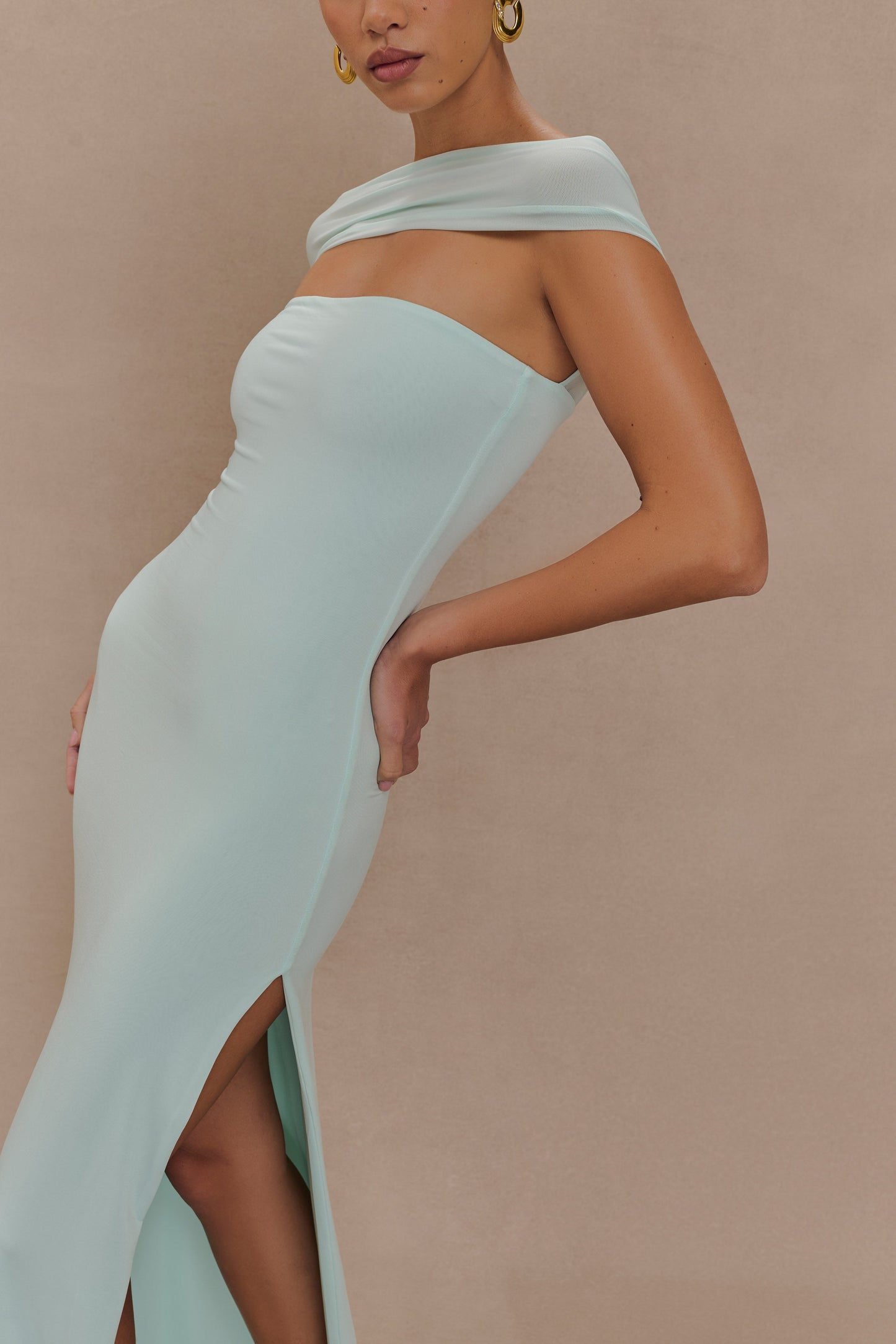 Robe Maxi Aurora en Mousseline et Maille à Fente - Lagoon
