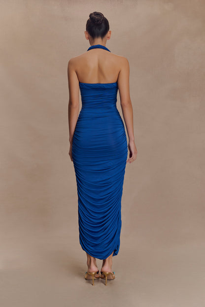 Robe midi à col montant et plis Camila - Cobalt