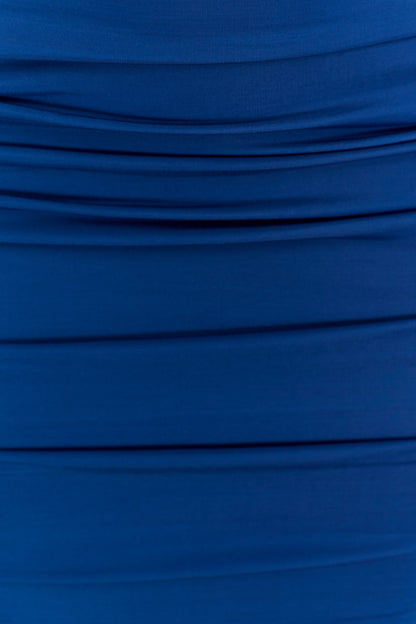 Robe midi à col montant et plis Camila - Cobalt