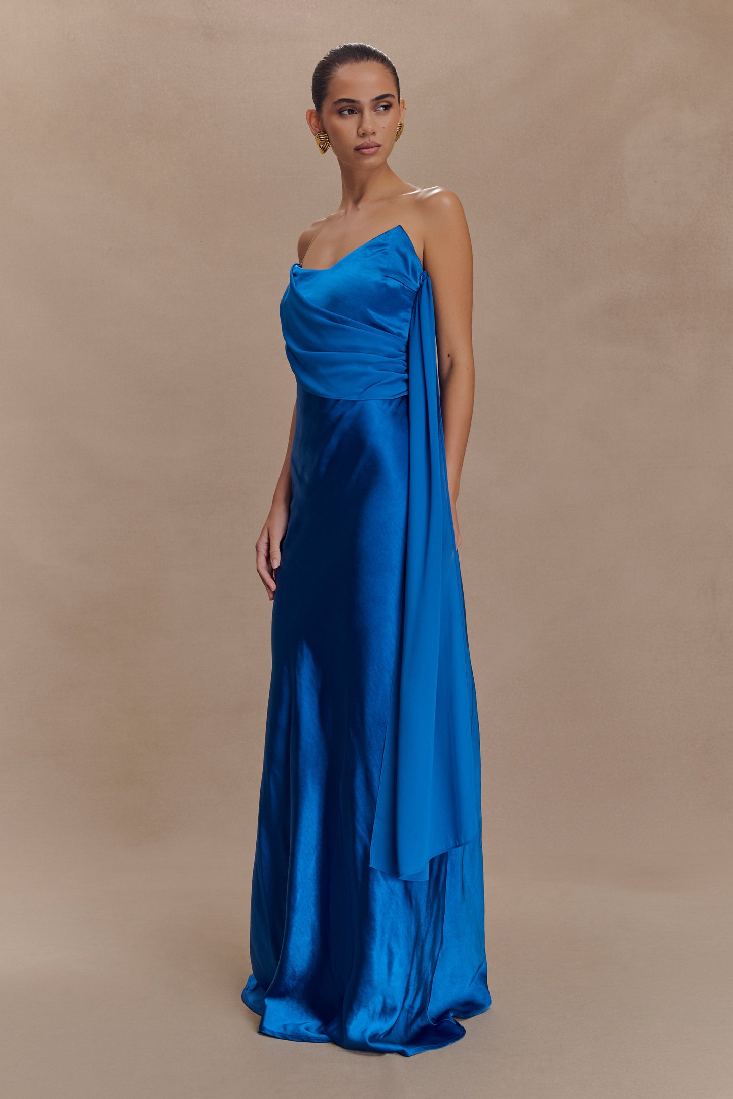 Robe Maxi Carah en Satin et Chiffon - Cobalt