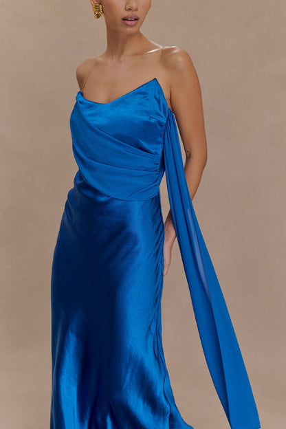 Robe Maxi Carah en Satin et Chiffon - Cobalt