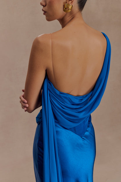 Robe Maxi Carah en Satin et Chiffon - Cobalt