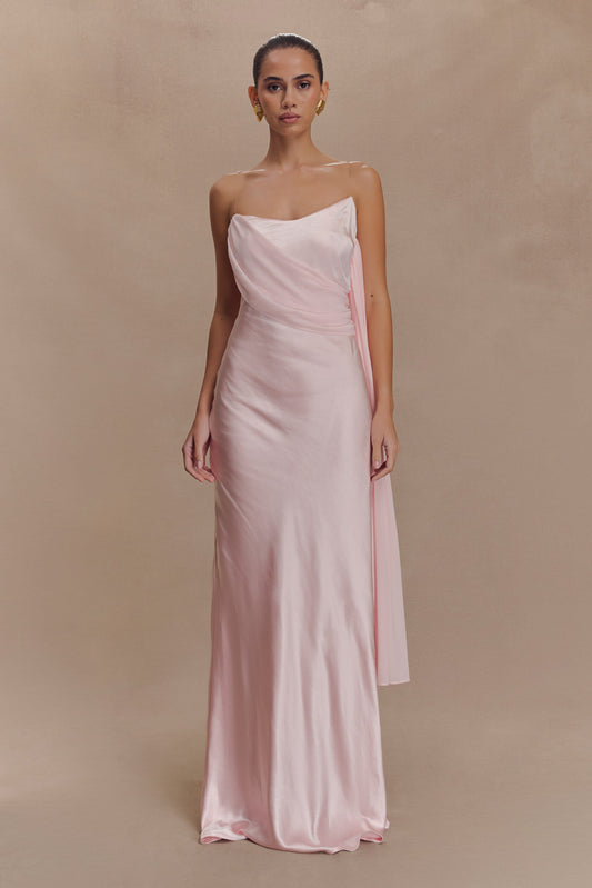 Robe Maxi Carah en Satin et Chiffon - Rose Pâle