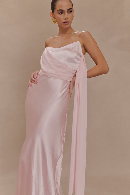 Robe Maxi Carah en Satin et Chiffon - Rose Pâle