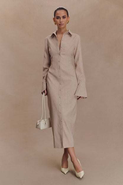 Robe midi Dorian à manches courtes, ajustée - Gris clair mêlé