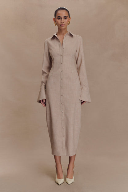 Robe midi Dorian à manches courtes, ajustée - Gris clair mêlé