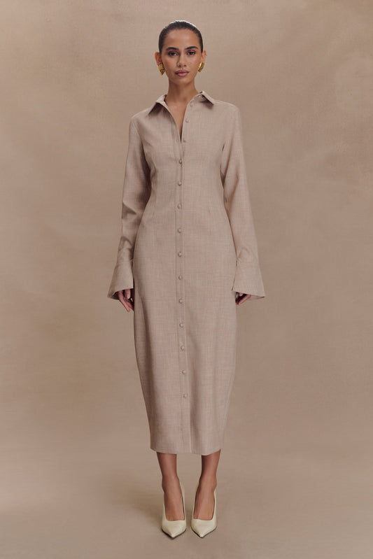 Robe midi Dorian à manches courtes, ajustée - Gris clair mêlé